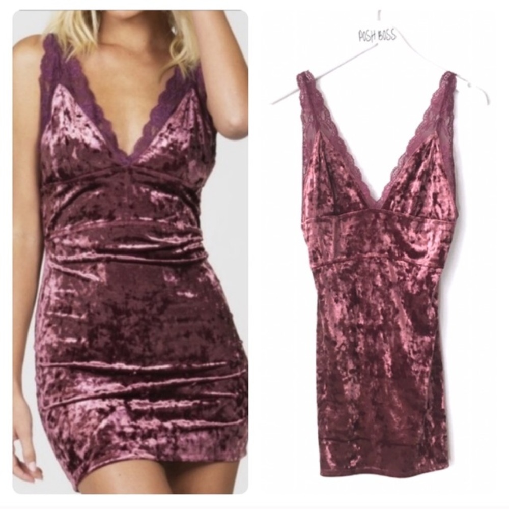 Free People Velvet Lace Mini Dress Raspberry NWT